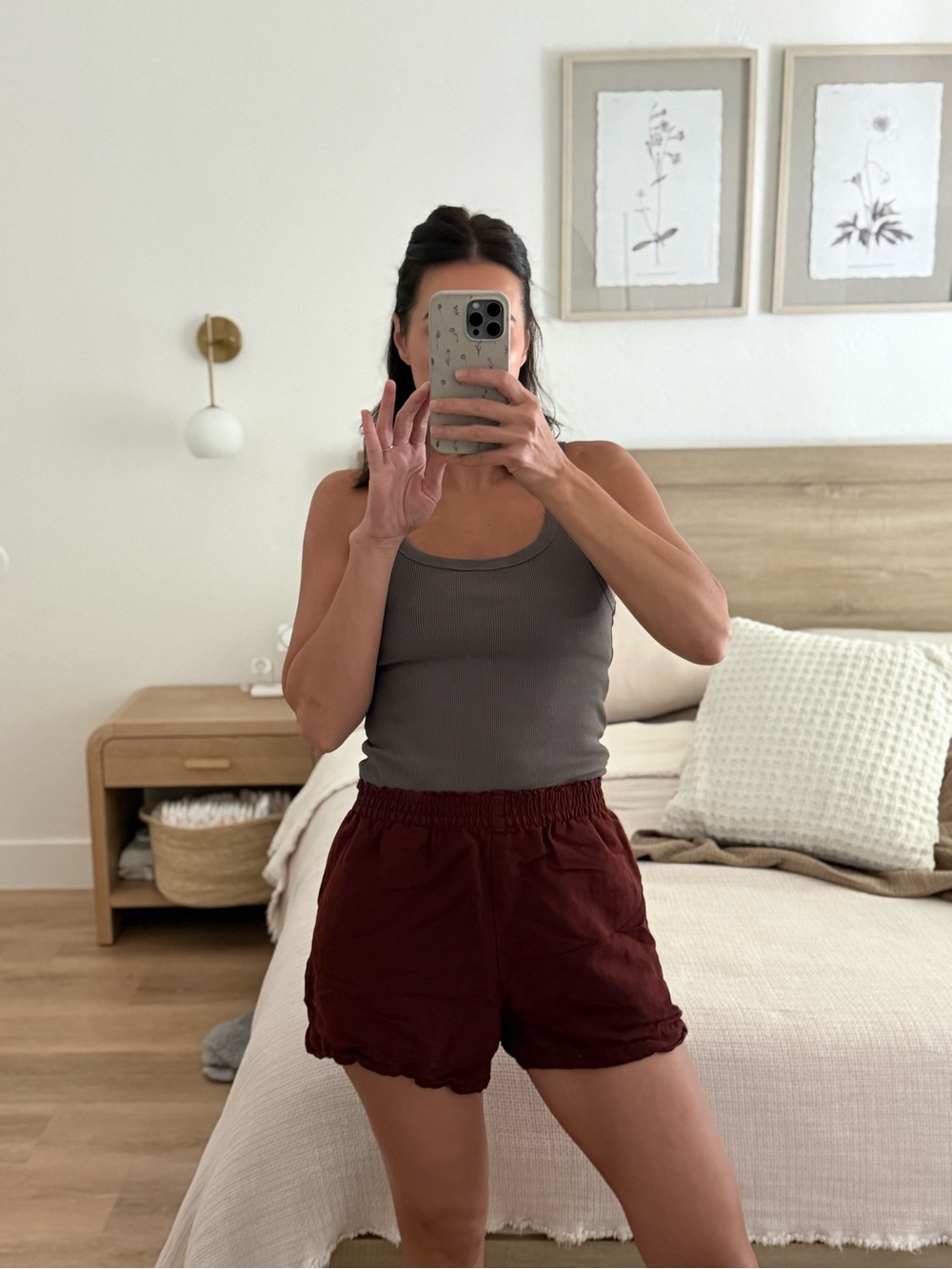 H&M Burgundy High Waist Scalloped Hem Shorts